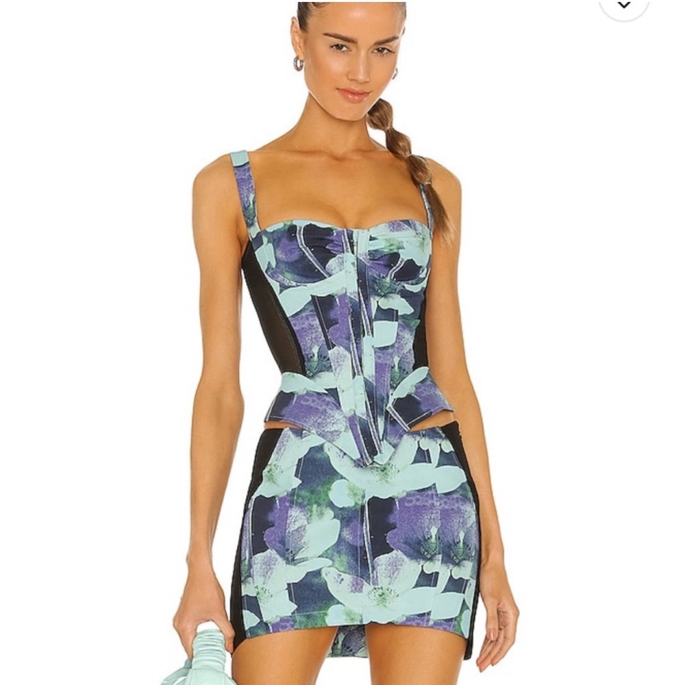Miaou SET XS mesh corset azul skirt